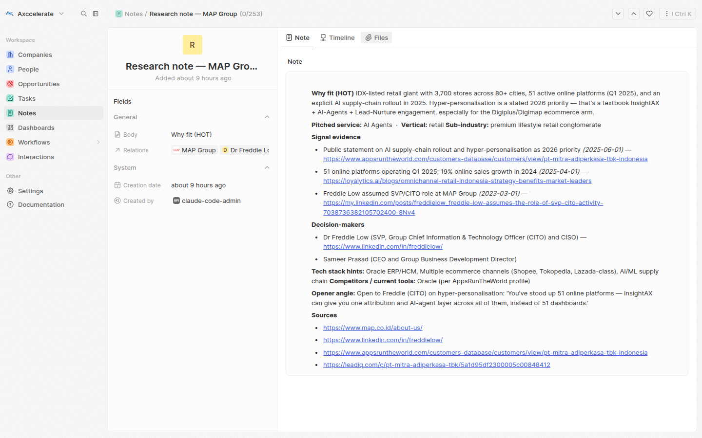 Research note — MAP Group showing why fit, signal evidence, decision-makers and source URLs
